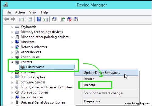 uninstall printer driver