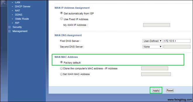 Factory reset zyxel Router