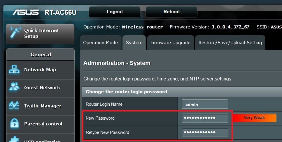 default asus router password