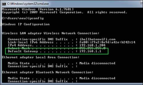 Default gateway by cmd