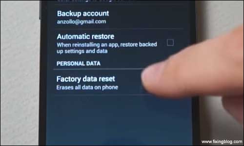 Factory reset in phone