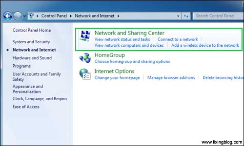 Network and sharing center