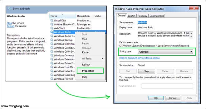 Properties of windows audio