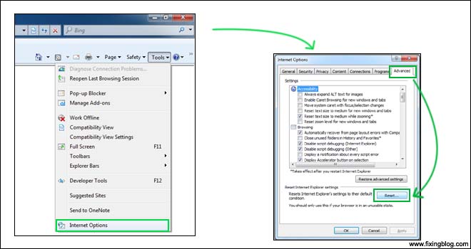 Reset all Setting in IE