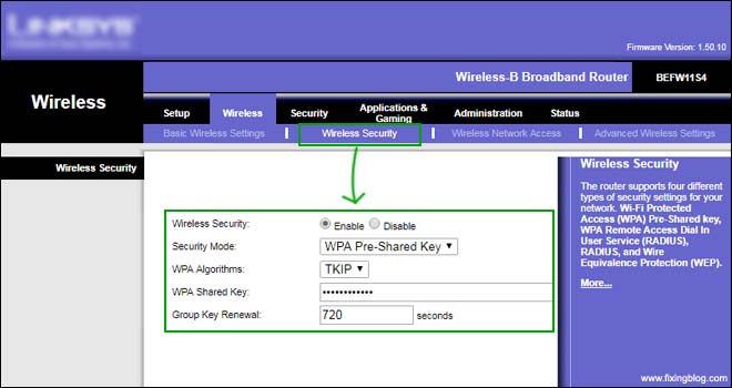 password setup linksys router