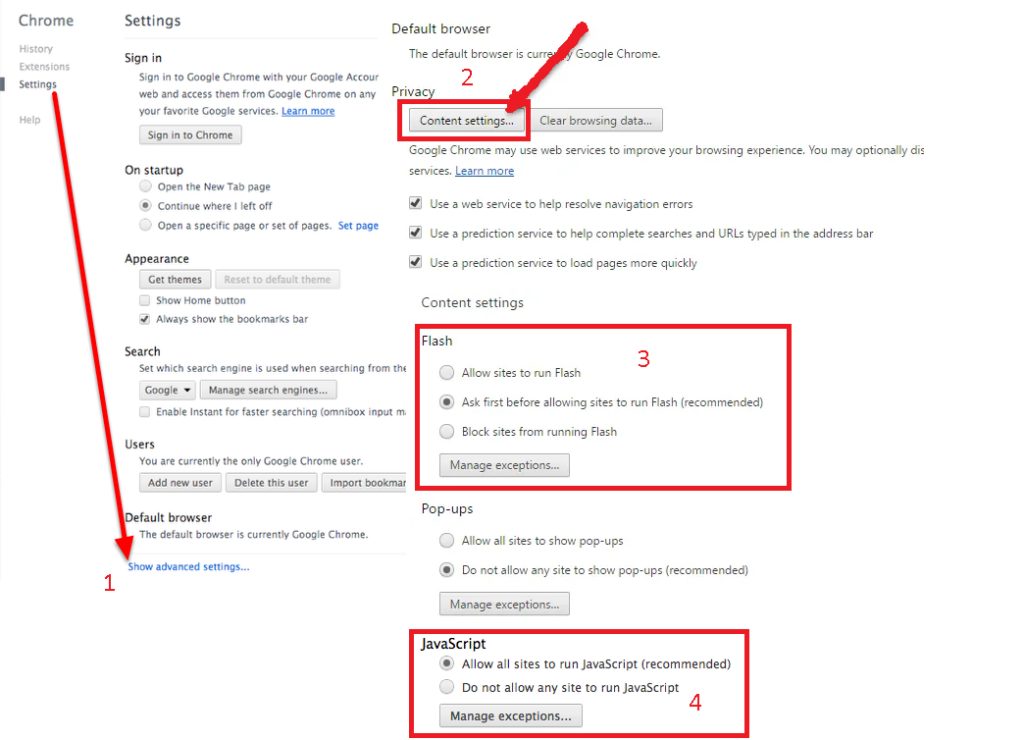 enable flash & java