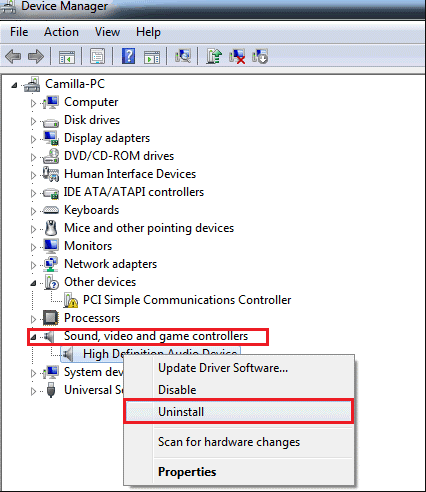 no audio output device installed reinstall driver