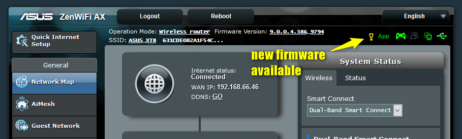 firmware uograde available on Asus router