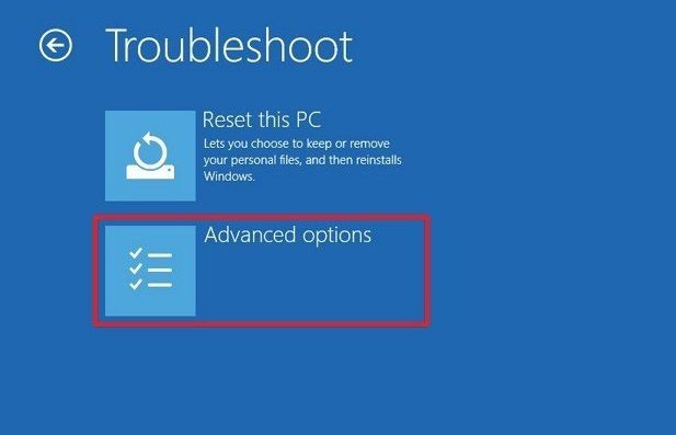 advanced options windows10