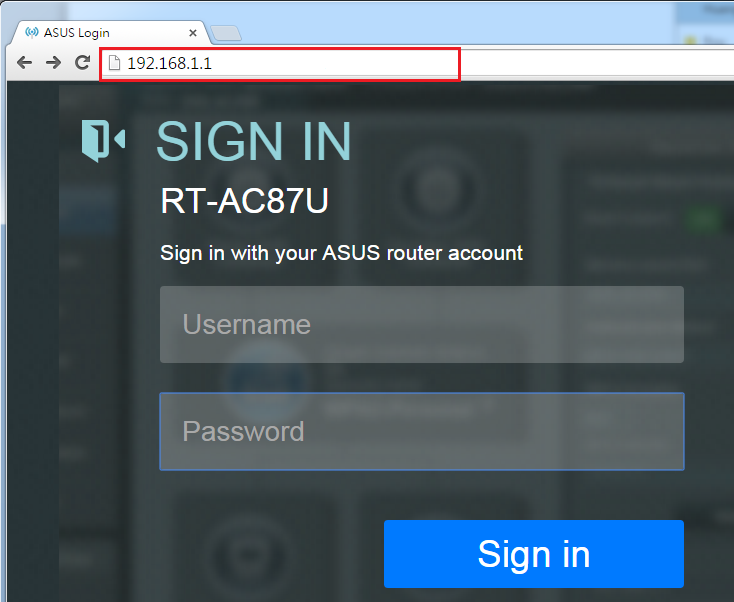 Asus router login page