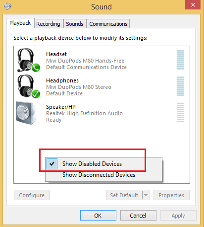 show disable devices