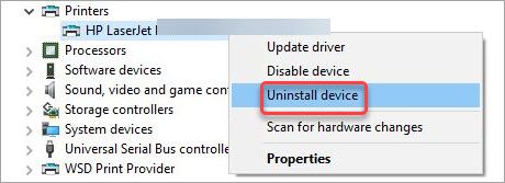 uninstall printer driver