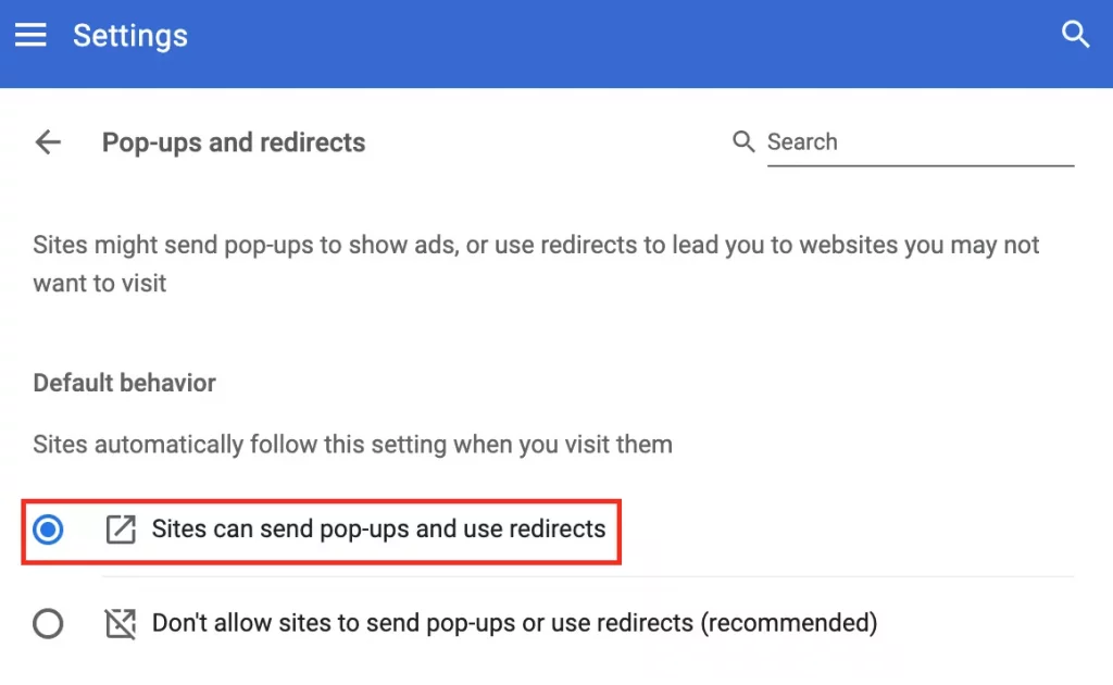 allow pop ups on Mac in Chrome for all website