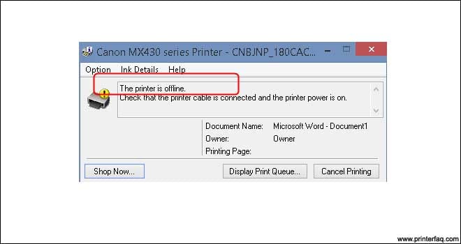 canon printer offline