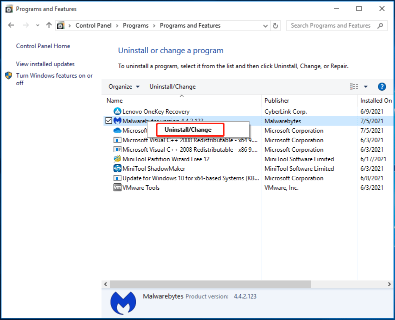 Uninstall Reinstall malwarebytes