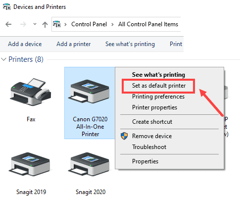 canon set as default printer