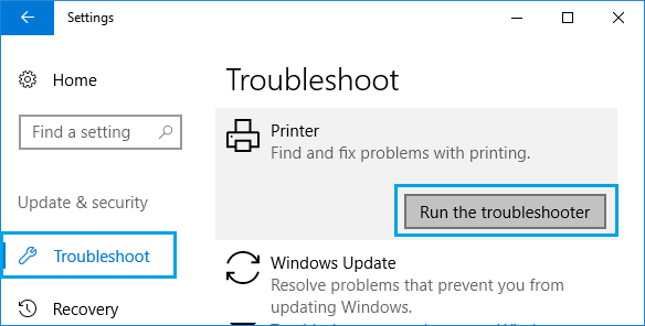 running the printer troubleshooter
