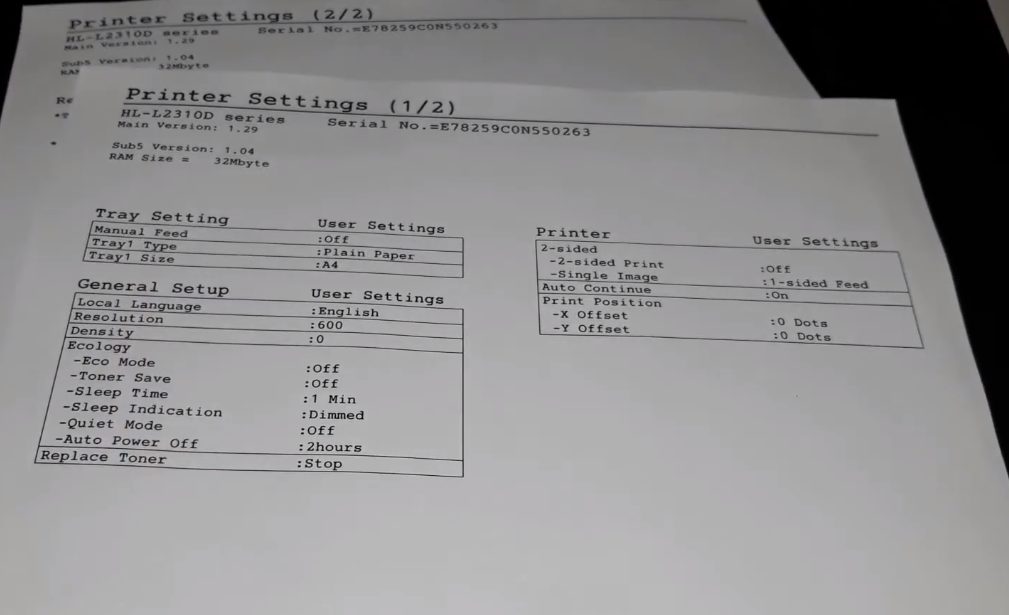 printer configuration page